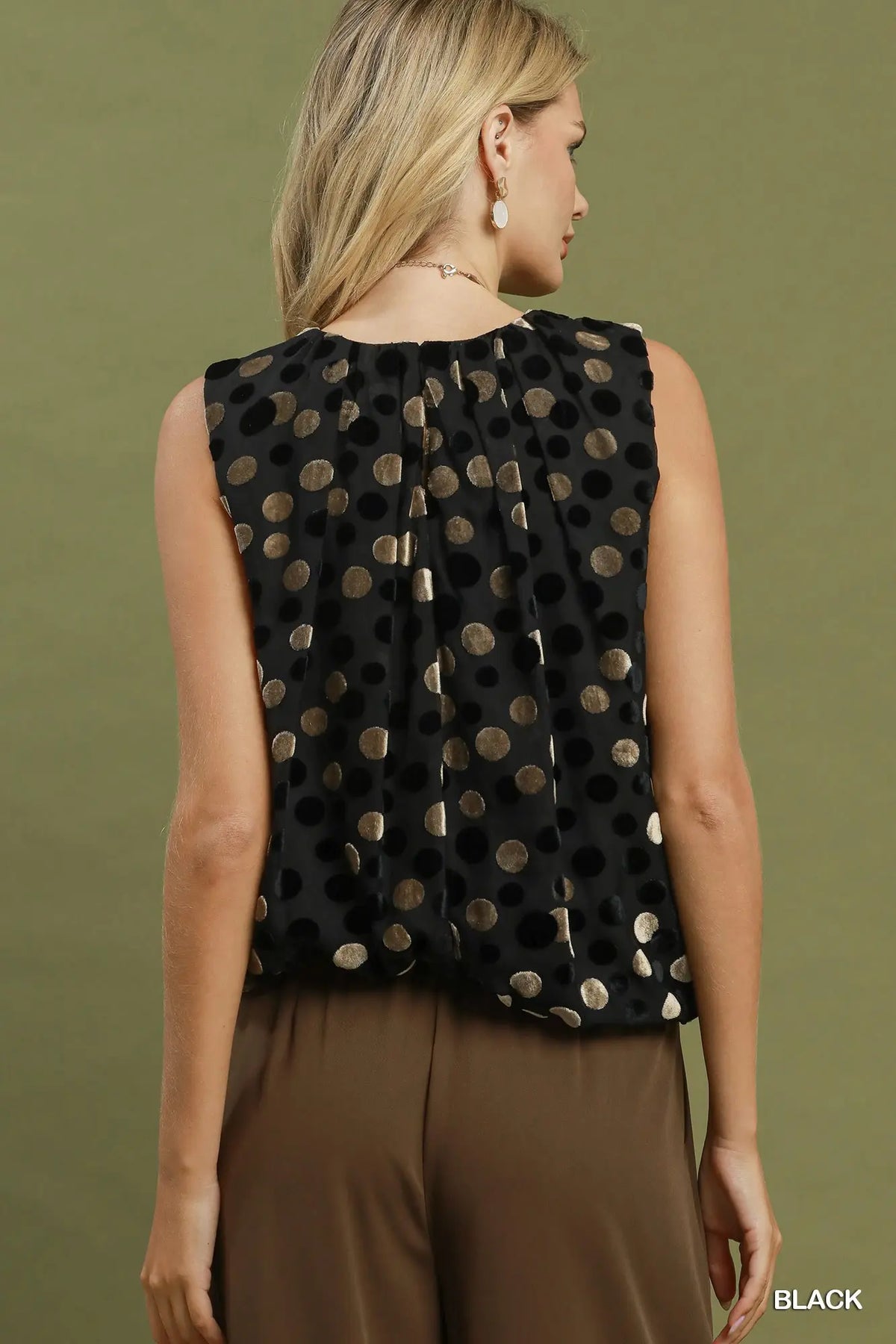 UMGEE Black Velvet Dot Bubble Hem Top