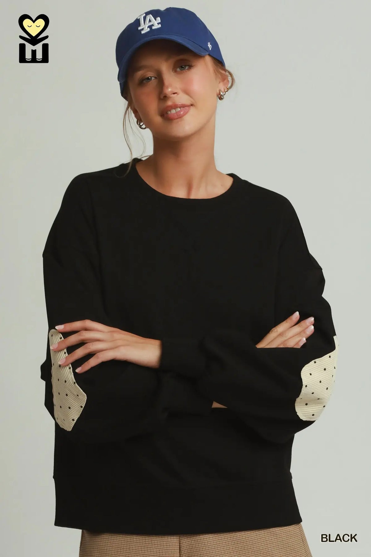 UMGEE Black Dot Elbow Patch Pullover
