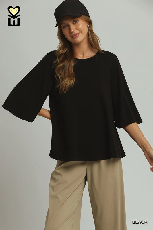 UMGEE Black Relaxed Wide Sleeve Top
