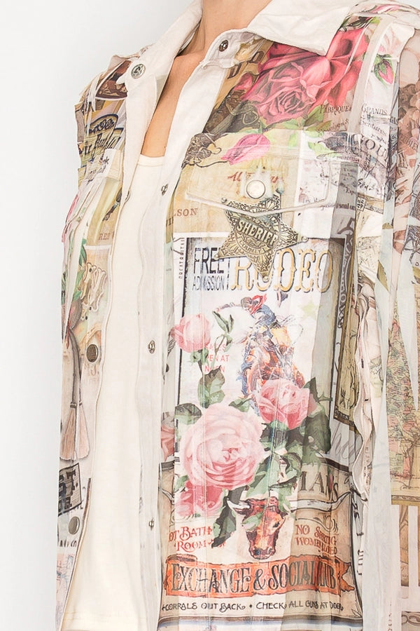 ORIGAMI Faux Suede Mesh Trimmed Detailed Jacket Rose West