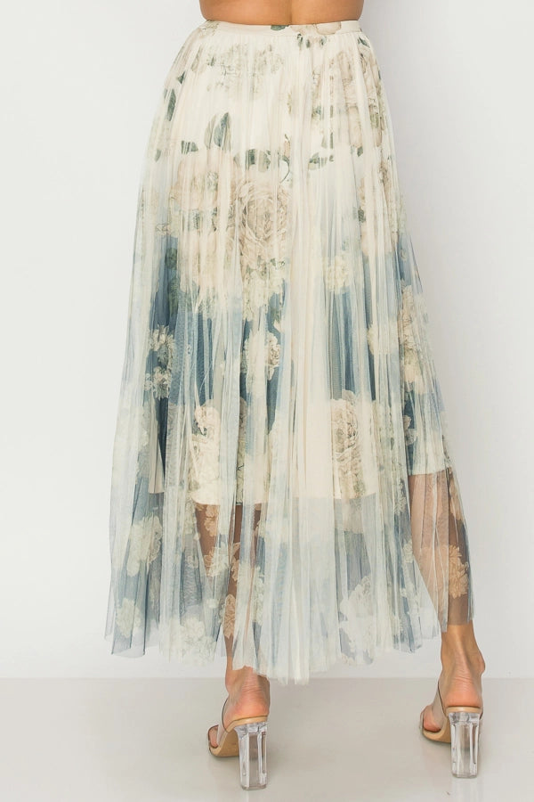 ORIGAMI Chic Lined Pleated Tulle Midi Skirt with Elastic Waist