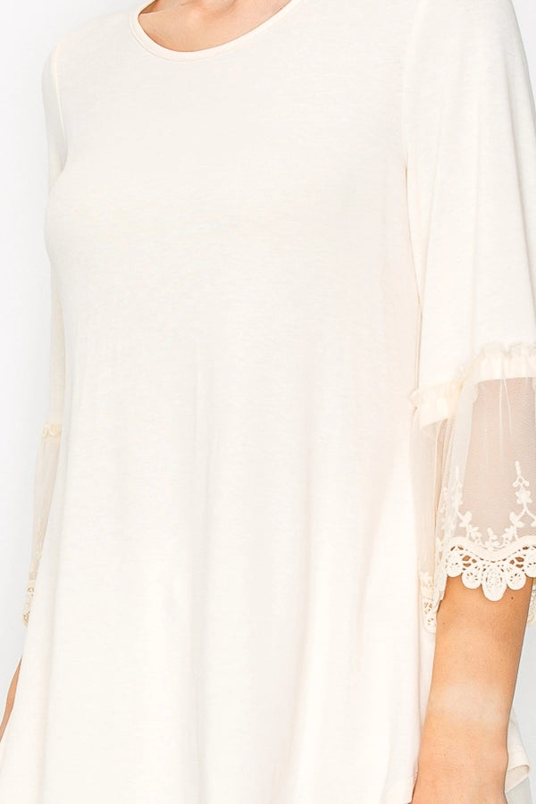 ORIGAMI Beige Lace Sleeve Top
