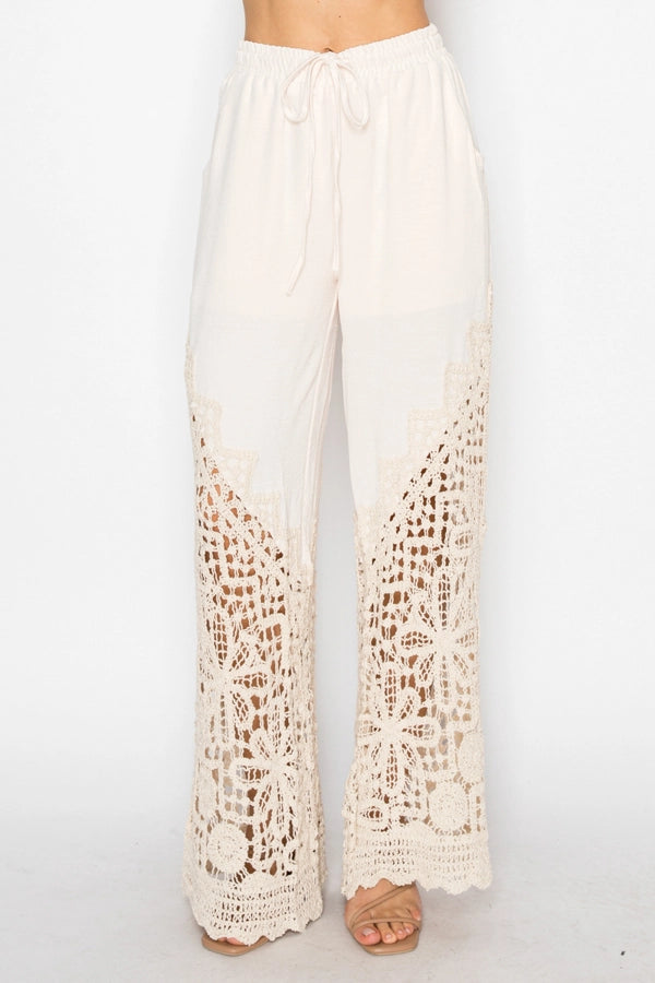 ORIGAMI Beige Crochet Bottom Pants