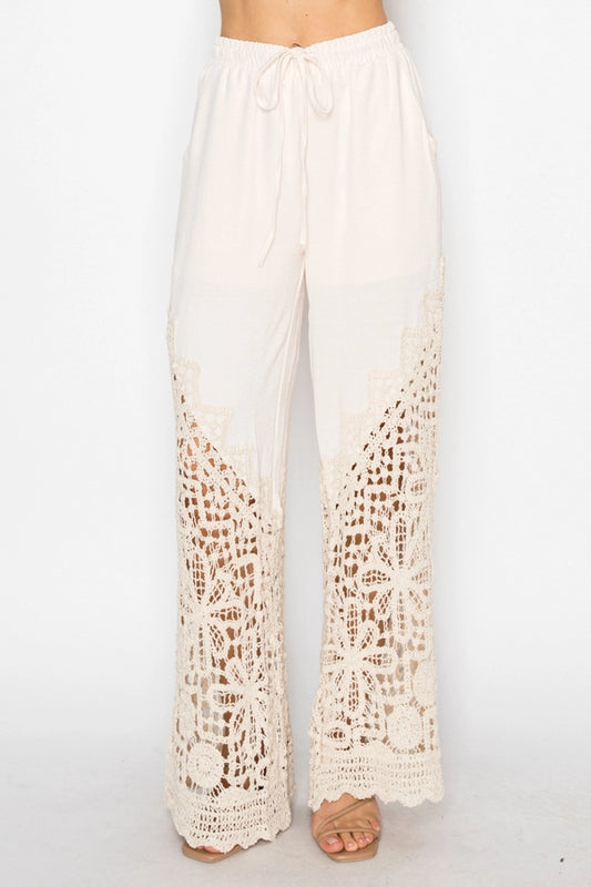 ORIGAMI Beige Crochet Bottom Pants