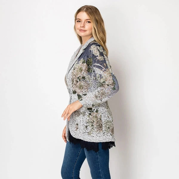 ORIGAMI Glam Sequin Embellished Lace Blazer Jacket