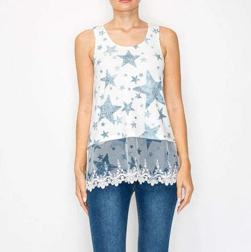 ORIGAMI Blue Star Lace Tank