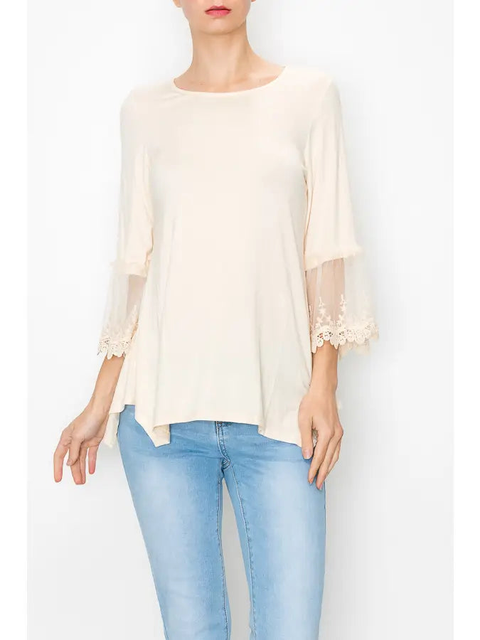 ORIGAMI Beige Lace Sleeve Top