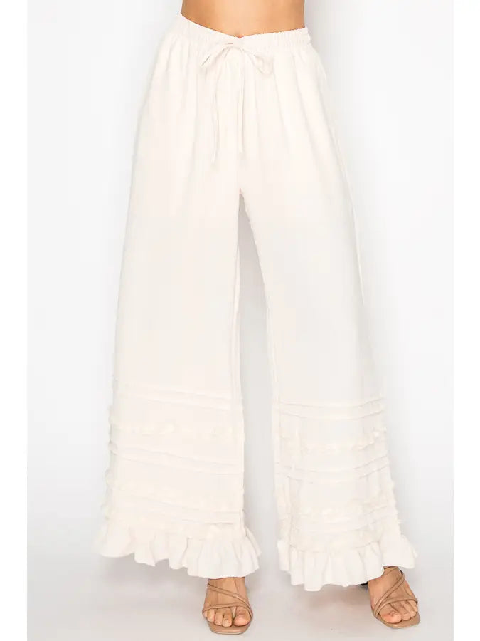 ORIGAMI Beige Ruffle Pants