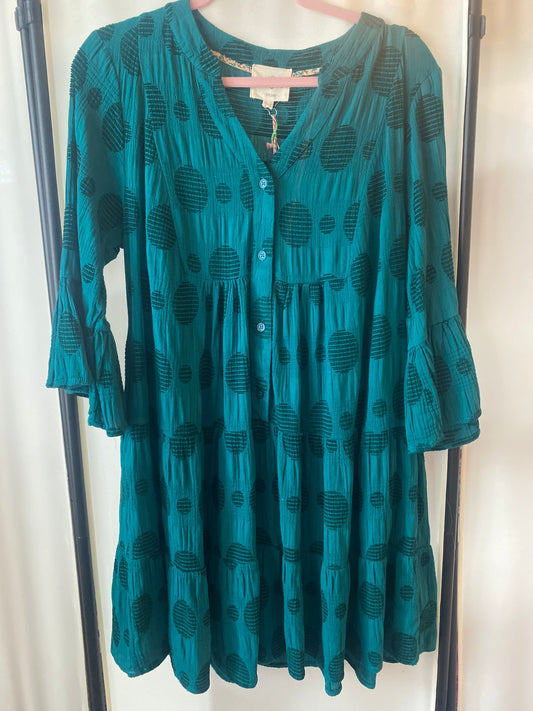 UMGEE Tiered Flutter Sleeve Dress with Pockets Dark Teal