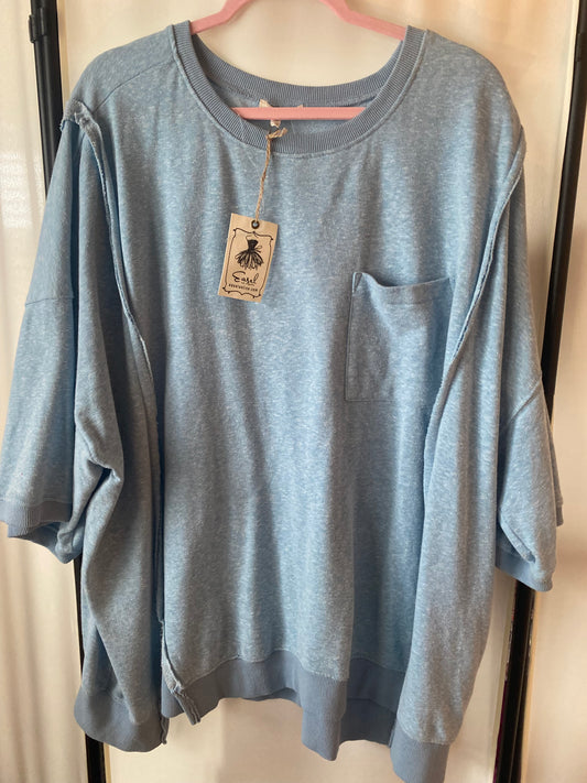 Easel Blue Seam Half Sleeve Top Plus Pretty