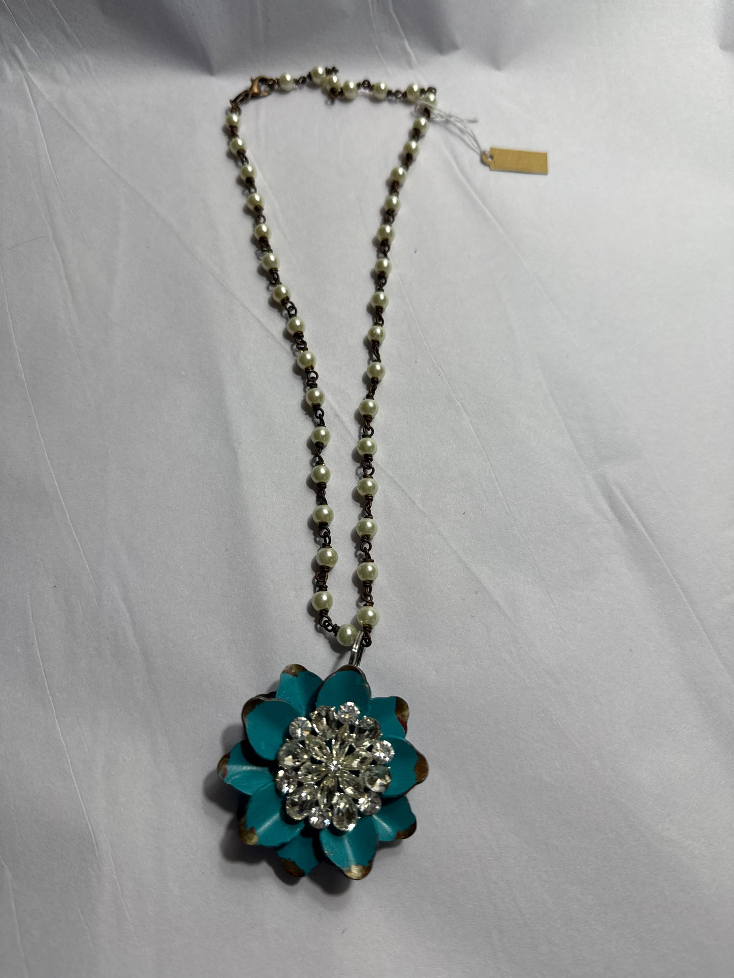 ALICE Teal Floral Necklace with Crystal Center