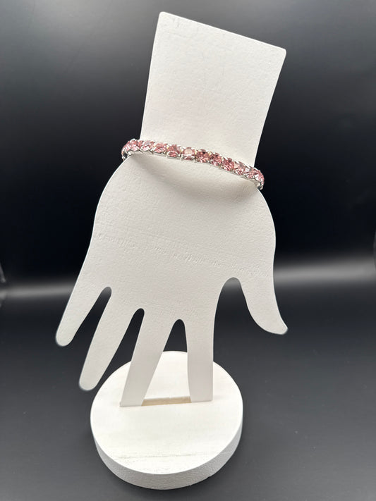 Single Row Light Pink Crystal Bracelet Silver