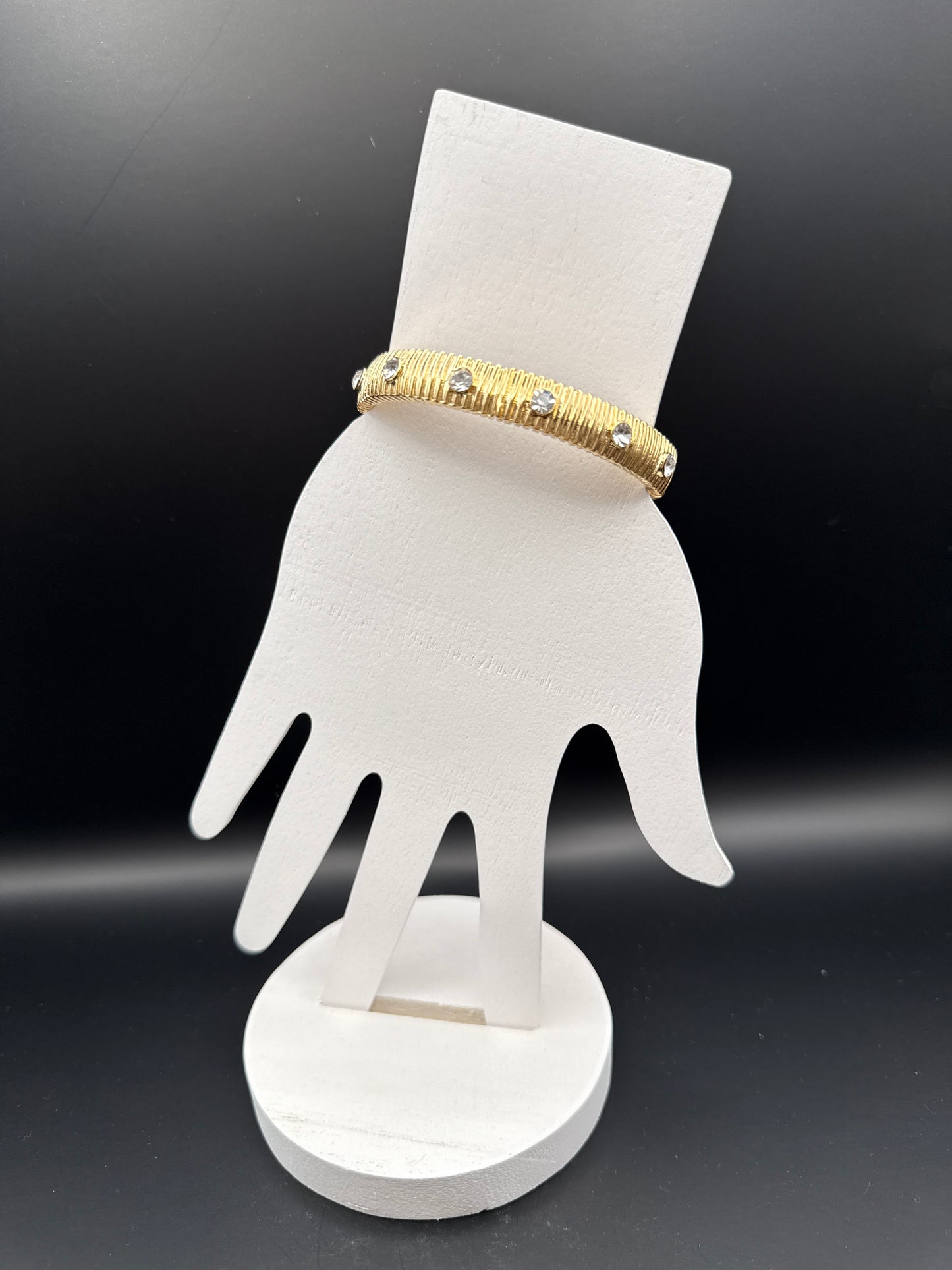 Gold Stretch Bracelet with Clear Crystal Detail