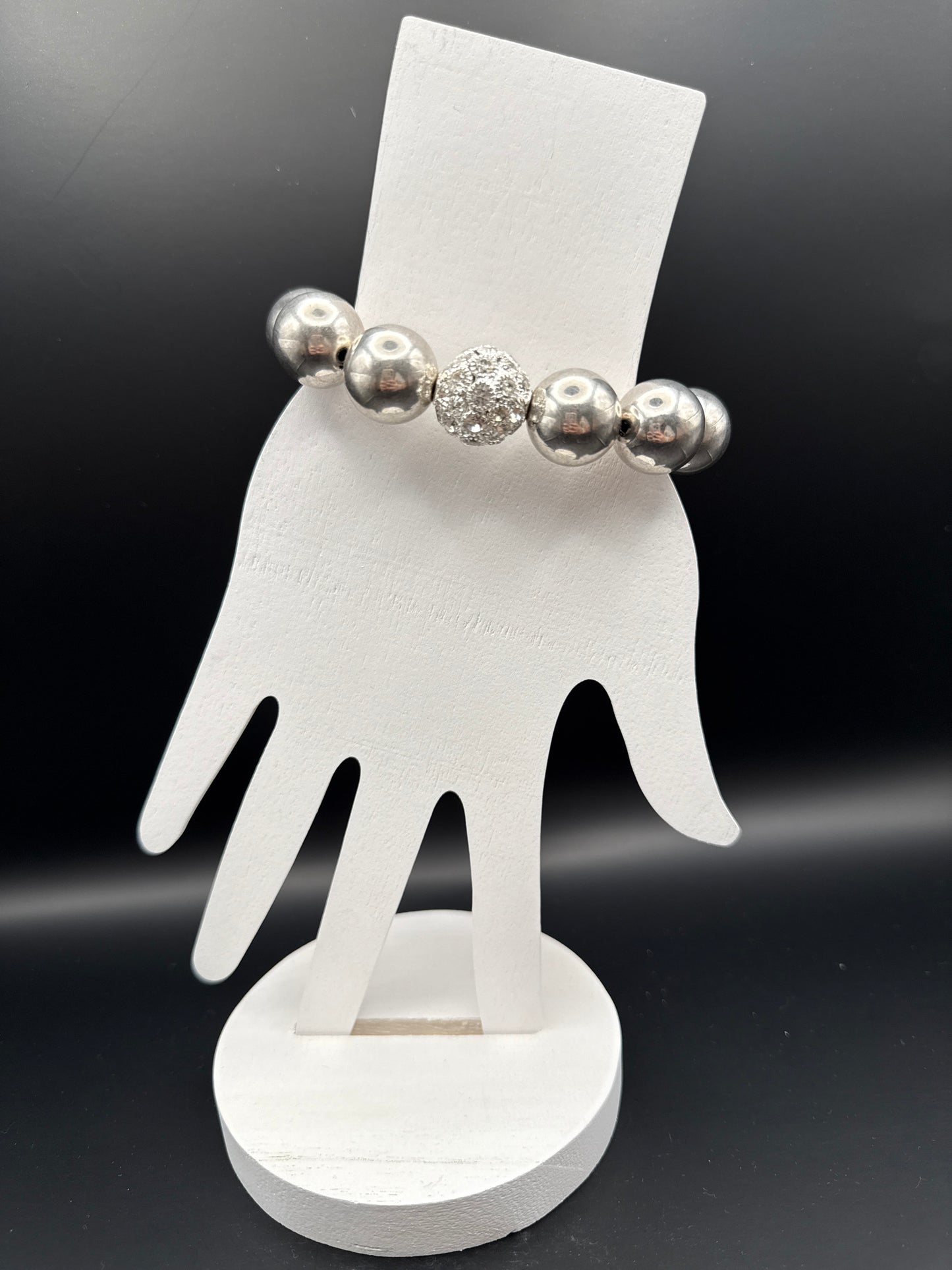 ALICE Large Silver Bead Bracelet with Crystal Bead
