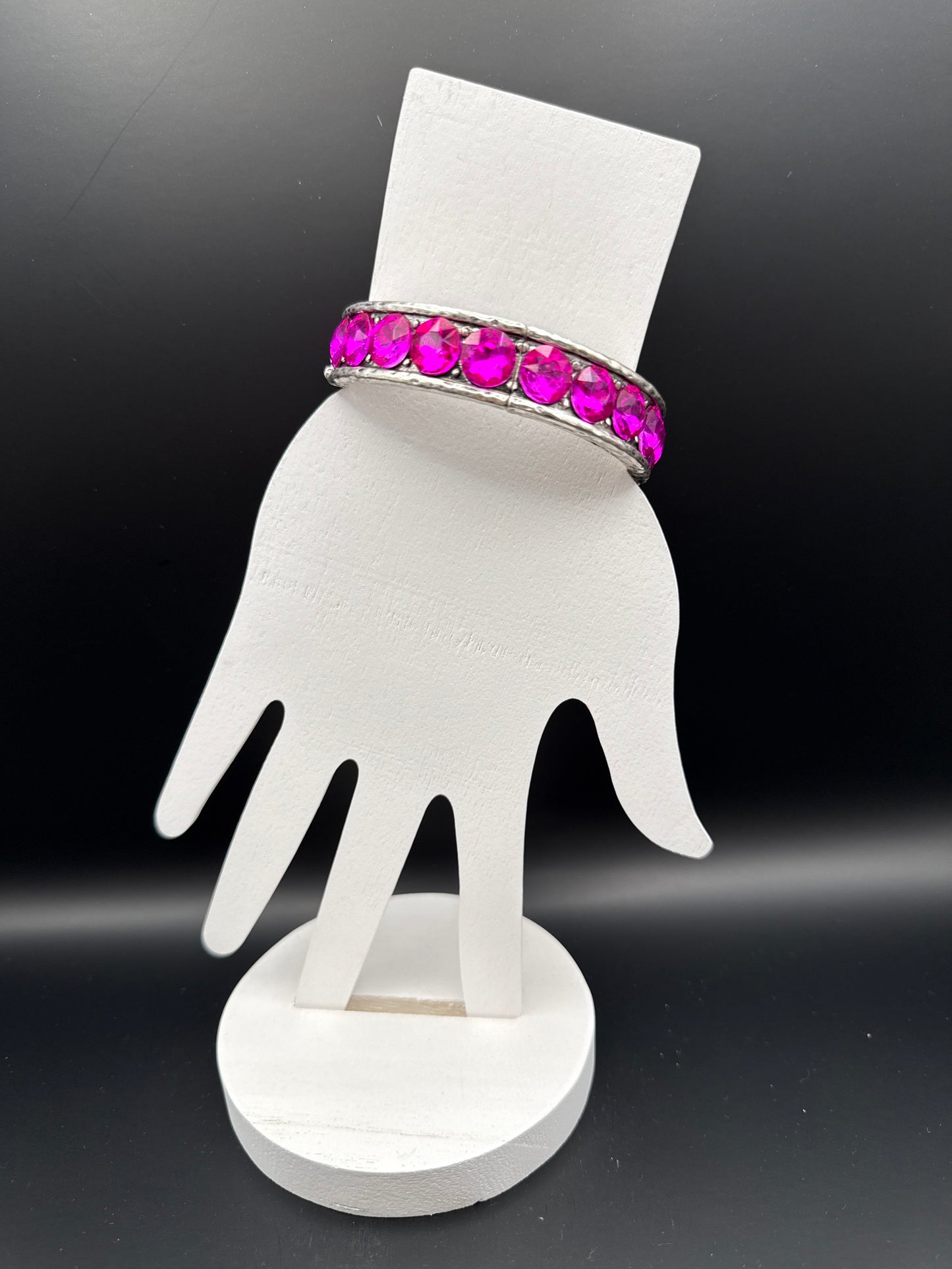 Large Hot Pink Crystal Silver Bracelet