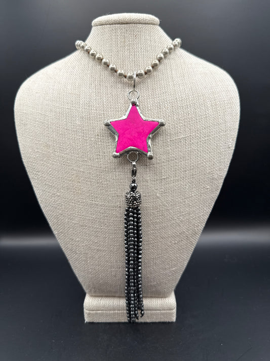 ALICE Howlite Gemstone Star Hand Soldered with Hematite Gemstone Tassel Necklace