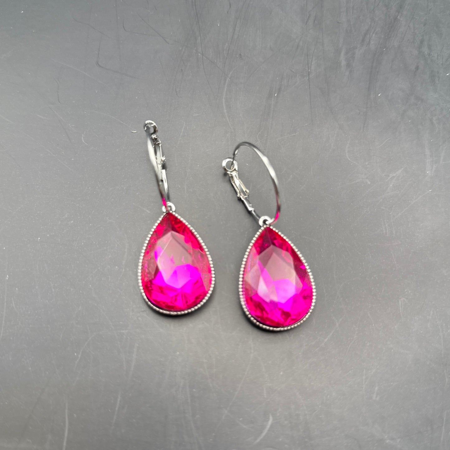 Hot Pink Crystal Teardrop Earrings