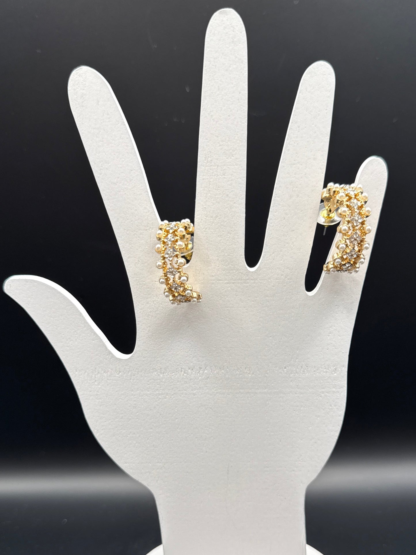 Crystal and Pearl Gold Hoop Earrings