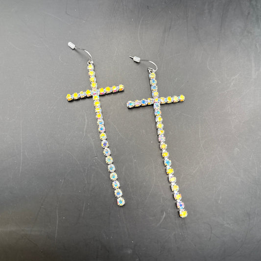 AB Stone Cross Earrings