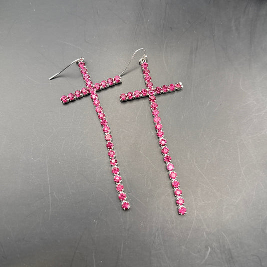 Pink Crystal Cross Earrings