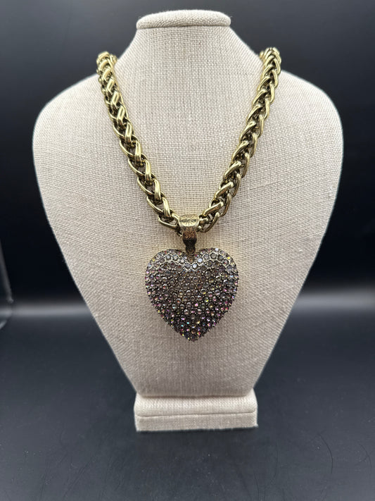 ALICE AB Stone Burnished Gold Heart Necklace