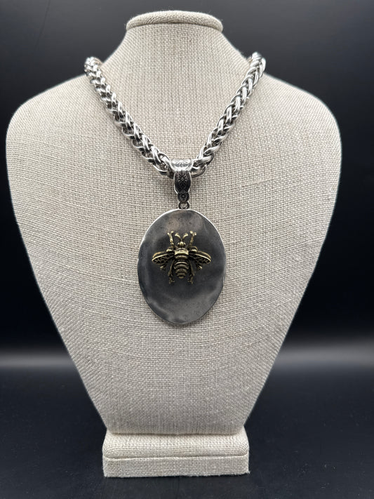ALICE Bumblebee on Silver Oval Necklace
