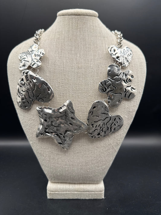 ALICE Hammered Silver Heart, Flower, and Star Necklace