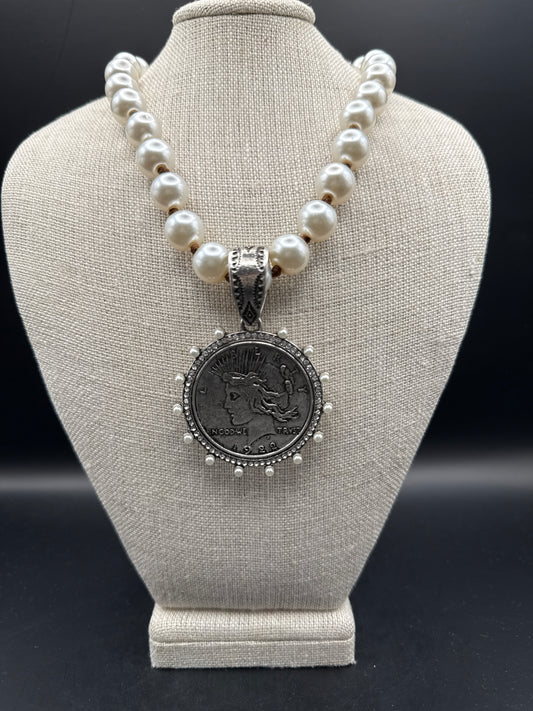 Lady Liberty Pearl Coin Necklace