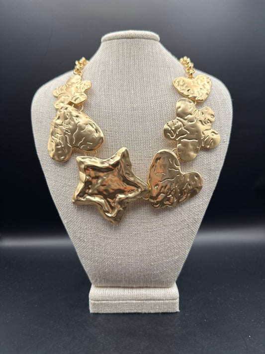 ALICE Hammered Gold Heart, Flower, and Star Necklace