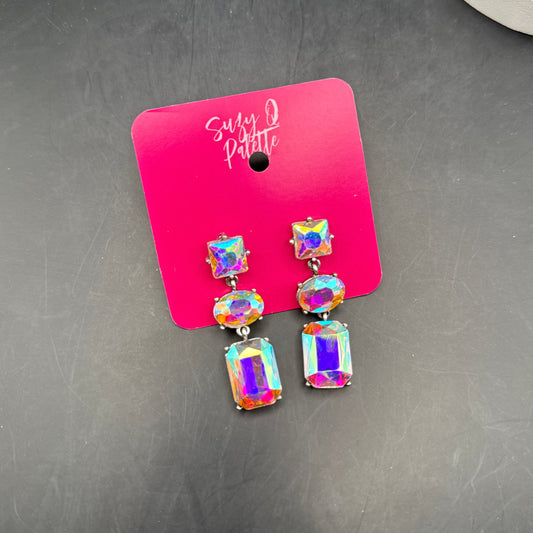 ALICE 3 Large AB Stone Drop Earrings