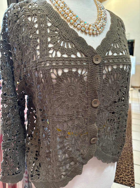 ORIGAMI Olive Short Crochet Cardigan