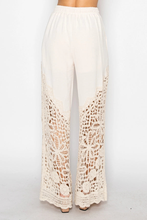 ORIGAMI Beige Crochet Bottom Pants