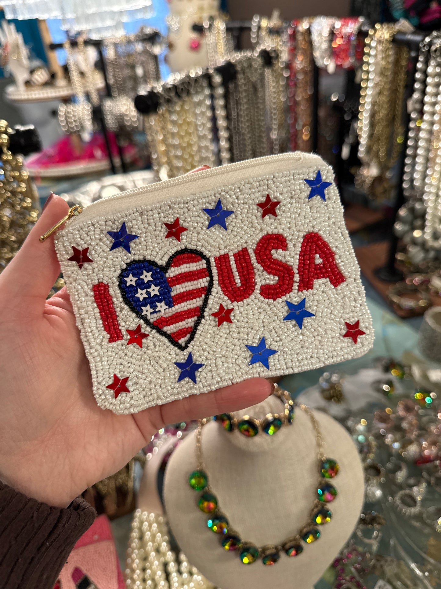 I Love USA Beaded Bag