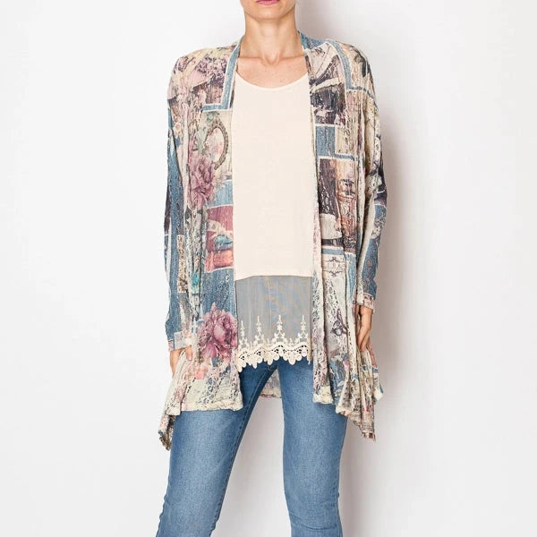 ORIGAMI Stretchy Snug Long Sleeve Lace Cardigan Paris