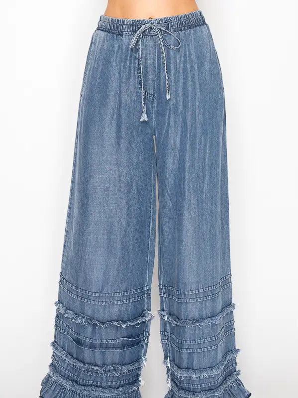 ORIGAMI Chambray Ruffle Pants
