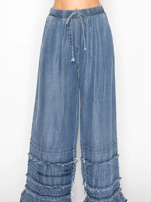 ORIGAMI Chambray Ruffle Pants