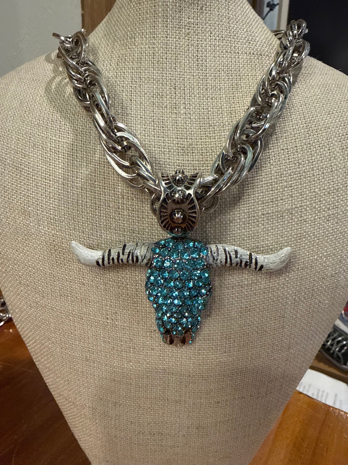 Turquoise Crystal Longhorn Necklace