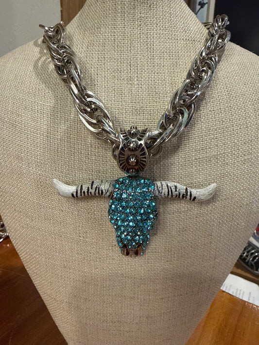 Turquoise Crystal Longhorn Necklace