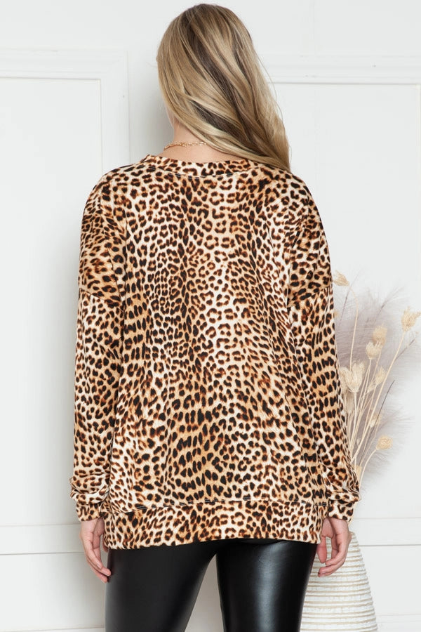MagicFit Animal Print Oversized Sweatshirt Brown