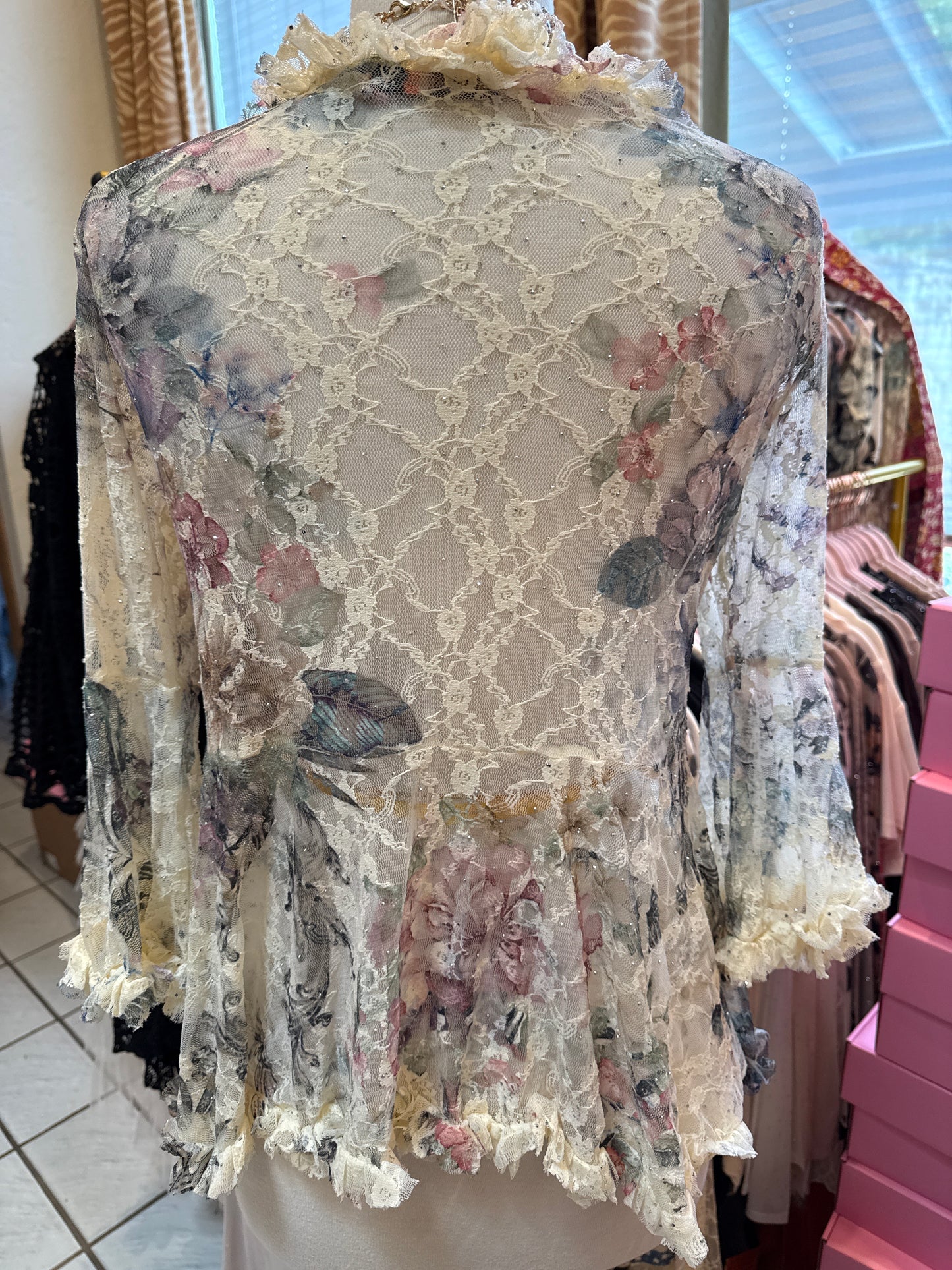ORIGAMI WC Flower Lace Cardigan with Ties