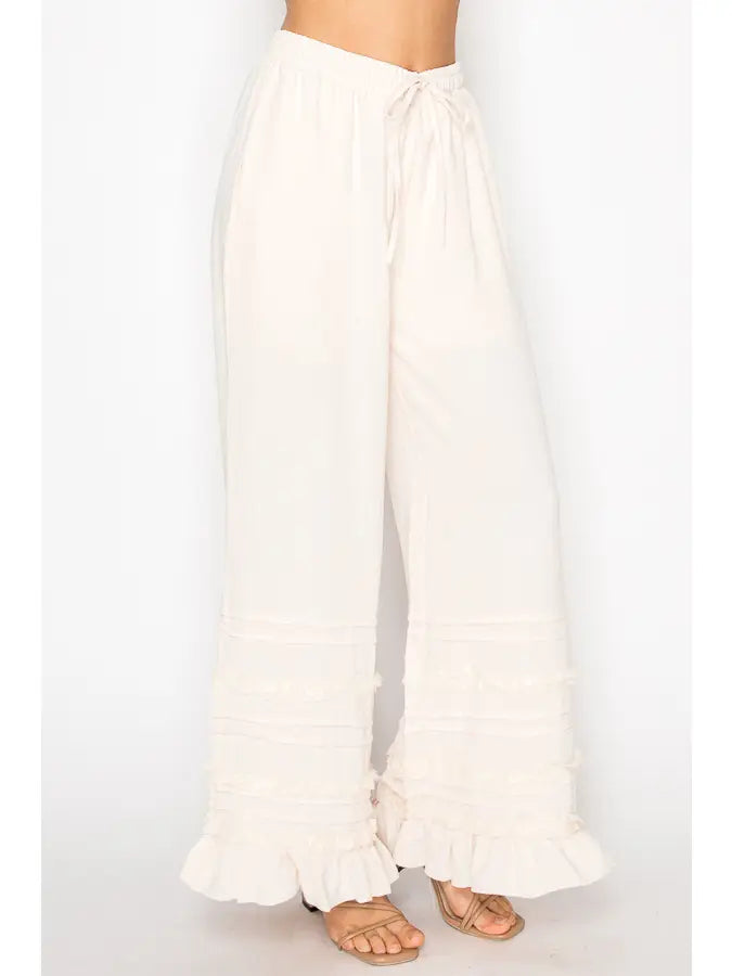 ORIGAMI Beige Ruffle Pants