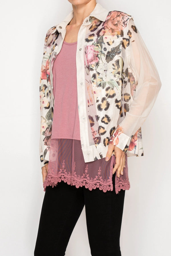 ORIGAMI Lightweight Sequin and Lace Detailed Button-Up Blouse