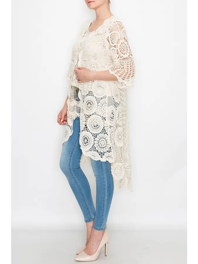 ORIGAMI Natural High Low Crochet Duster