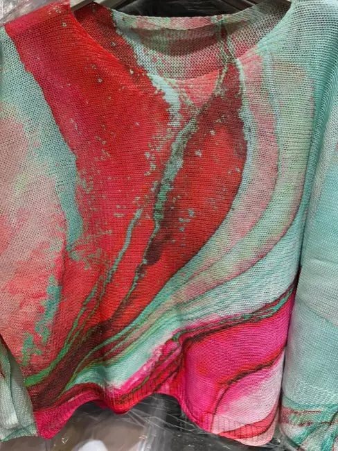 Tie-Dye Aqua Round Knit Long Sleeves Sweater