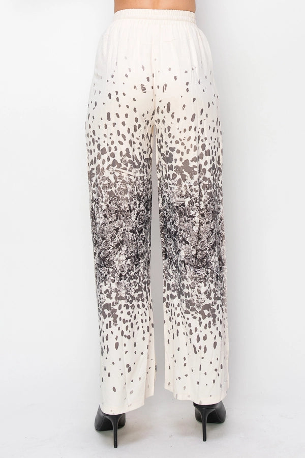 ORIGAMI Relaxed Lace Patchwork Pants with Elastic Drawstring Leopard Rose
