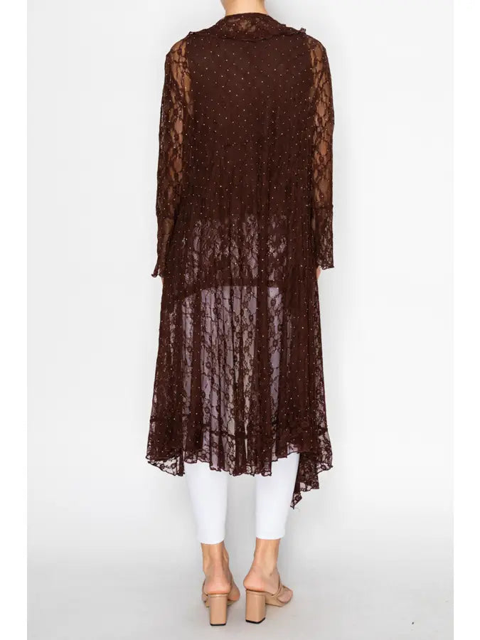 ORIGAMI Brown Ruffle Lace Duster