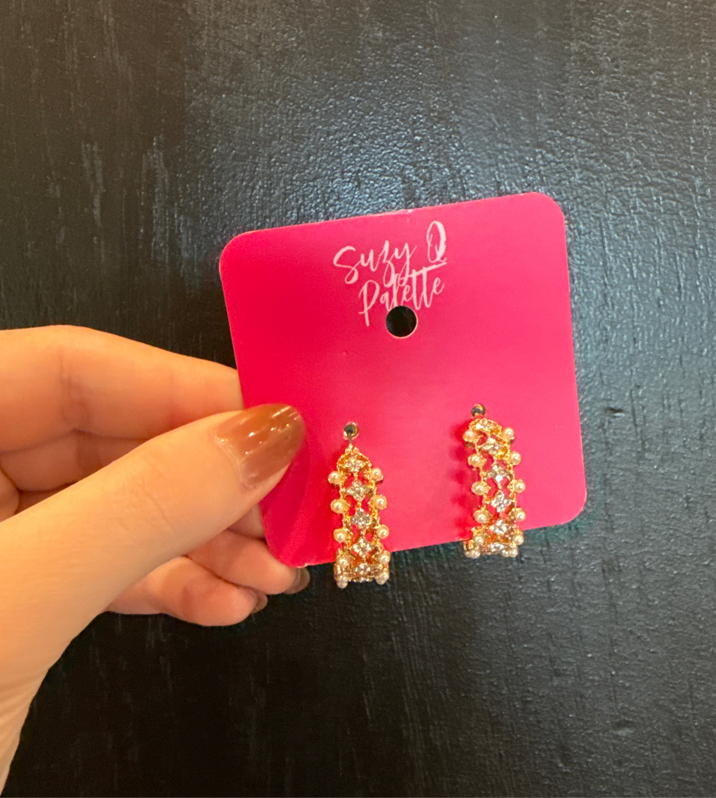 Crystal and Pearl Gold Hoop Earrings