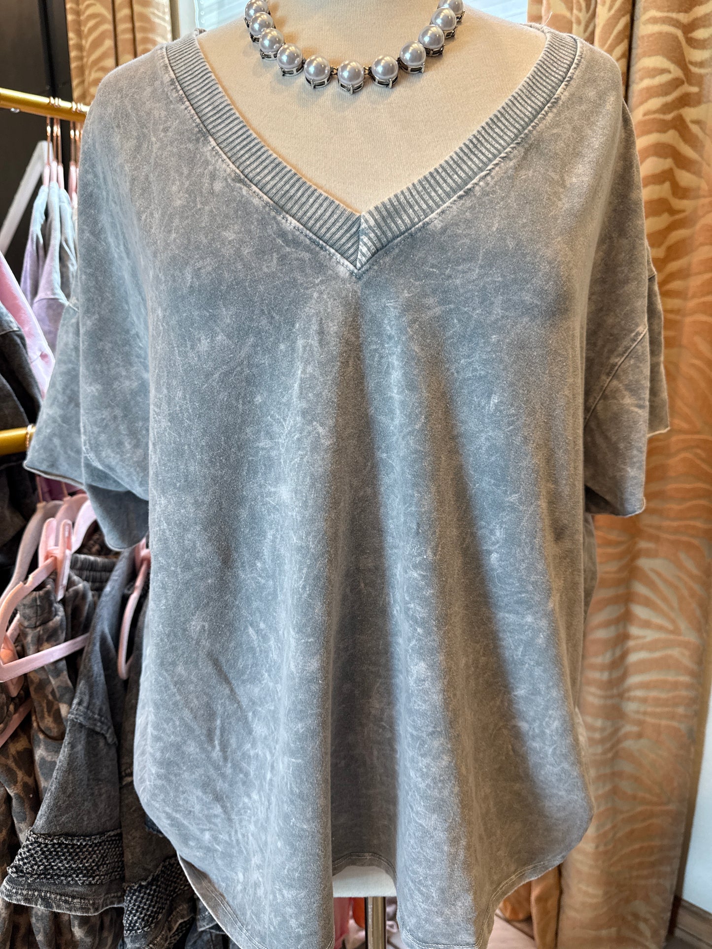 J HER Silver Grey Basic V-Neck Top