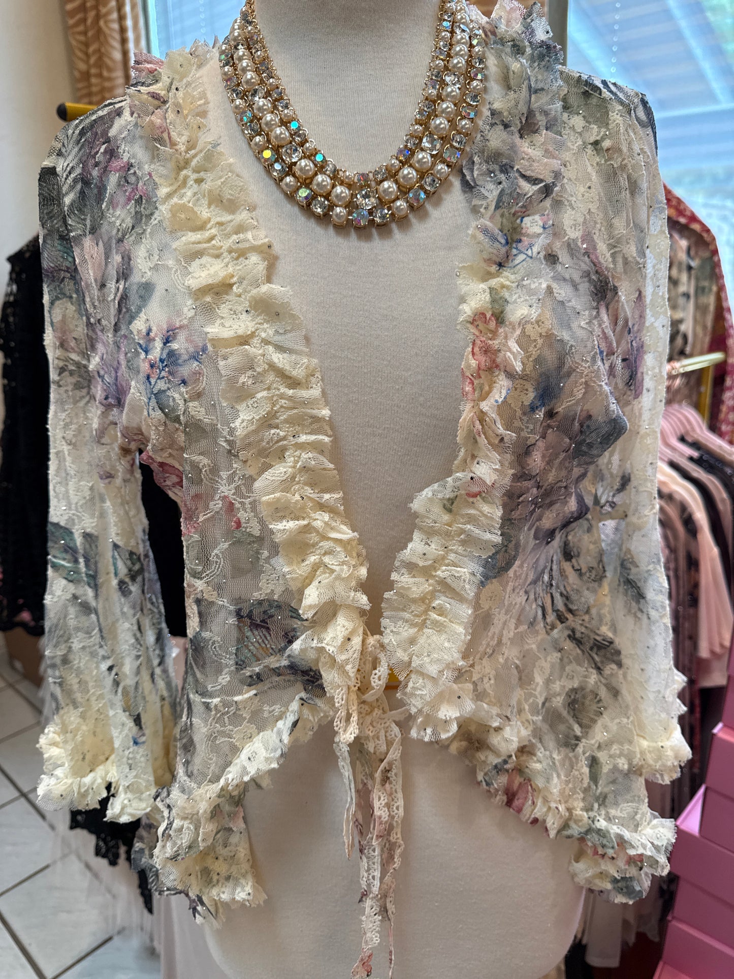 ORIGAMI WC Flower Lace Cardigan with Ties