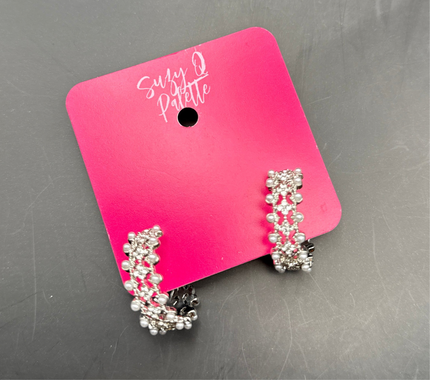 Crystal and Pearl Silver Hoop Earrings